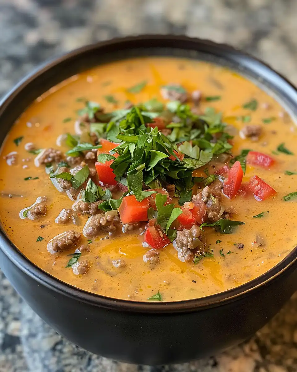 Ingredients for keto bacon cheeseburger soup in a mixing bowl