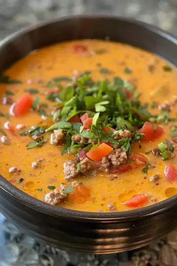 Keto Cheeseburger Soup Recipe taken with iphone 15 pro max --iw 2 --ar 4:5 --v 6.0 --raw