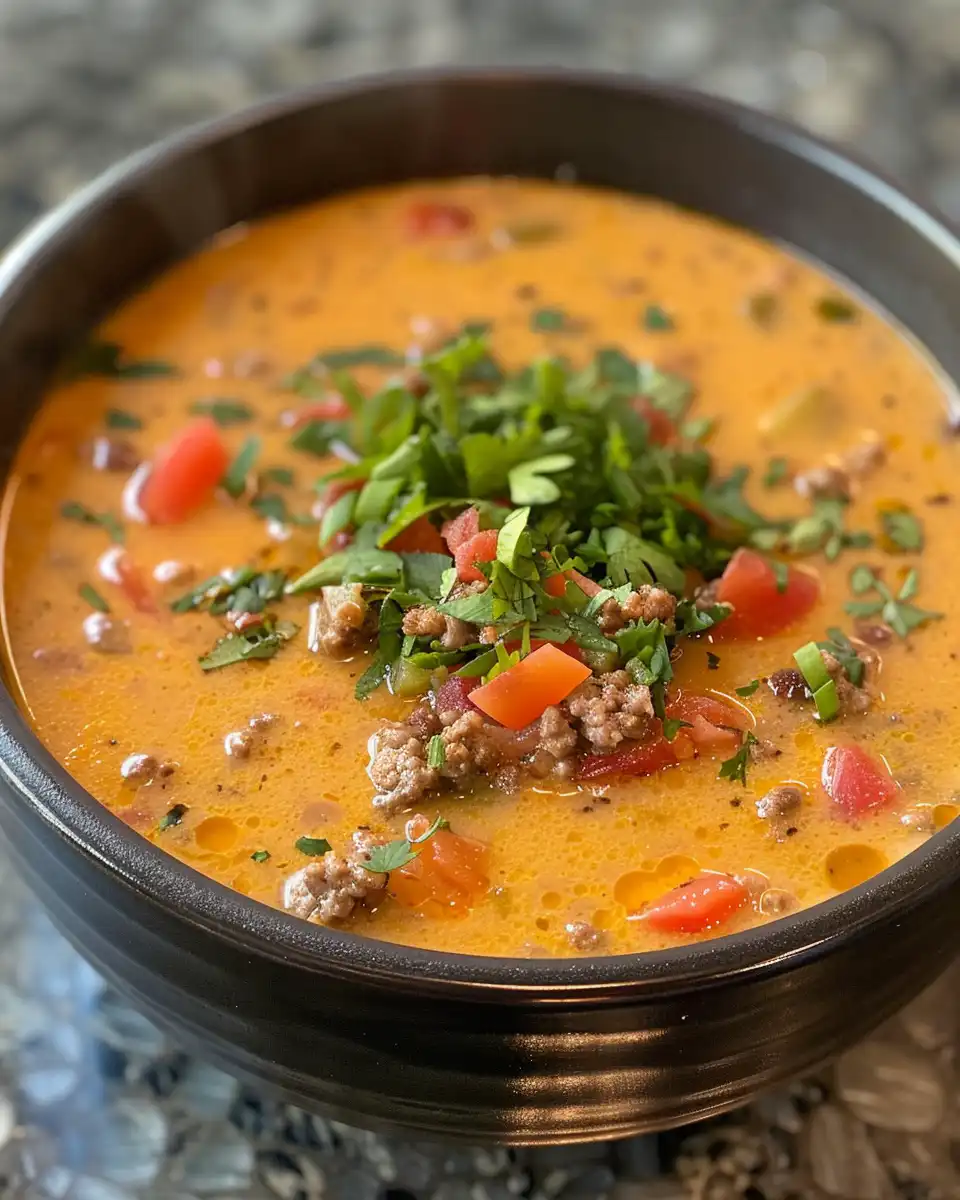 Steam rising from hot keto bacon cheeseburger soup in pressure cooker