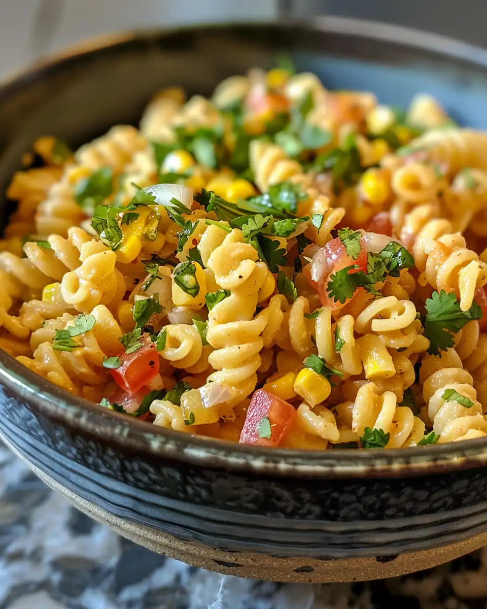 Fresh ingredients for Mexican street corn pasta salad in bowl