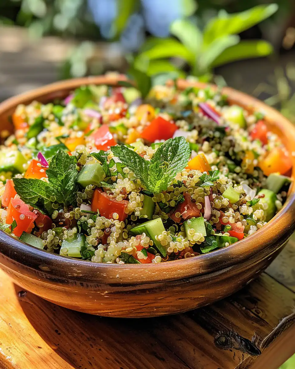 Pressure cooker cooking quinoa salad with fresh peaches, tomatoes, and avocado