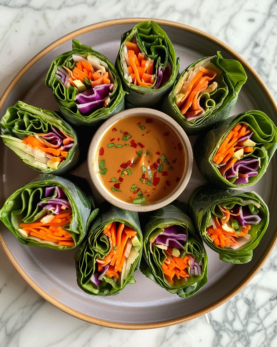 Fresh ingredients including collard leaves, mango, avocado, and peppers for rainbow collard wraps