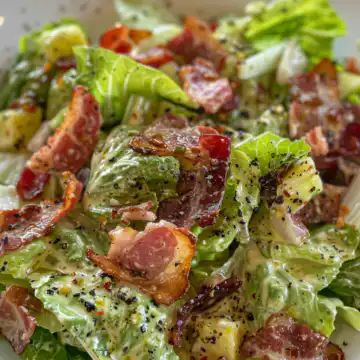 Romaine Salad With Bacon Fat Dressing taken with iphone 15 pro max --iw 2 --ar 4:5 --v 6.0 --raw