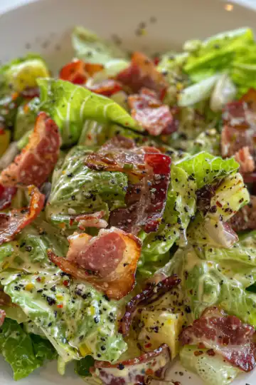 Romaine Salad With Bacon Fat Dressing taken with iphone 15 pro max --iw 2 --ar 4:5 --v 6.0 --raw