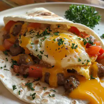 Sausage Egg and Cheese Tostada Wrap taken with iphone 15 pro max --iw 2 --ar 4:5 --v 6.0 --raw
