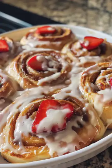 Strawberry Cinnamon Rolls taken with iphone 15 pro max --iw 2 --ar 4:5 --v 6.0 --raw