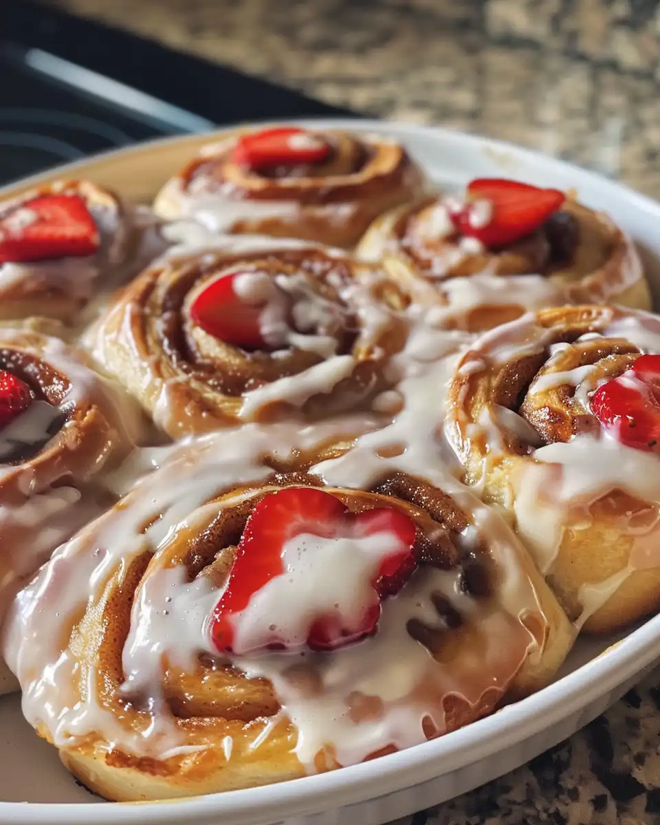 Freshly steamed pressure cooker strawberry cinnamon rolls