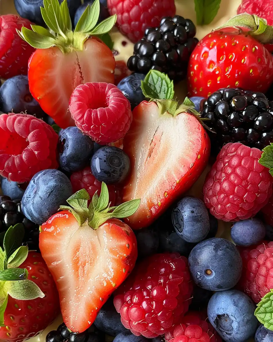 Fresh summer berry cheesecake salad served chilled
