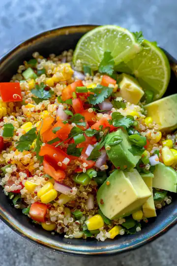 Summer Elote Quinoa Salad taken with iphone 15 pro max --iw 2 --ar 4:5 --v 6.0 --raw