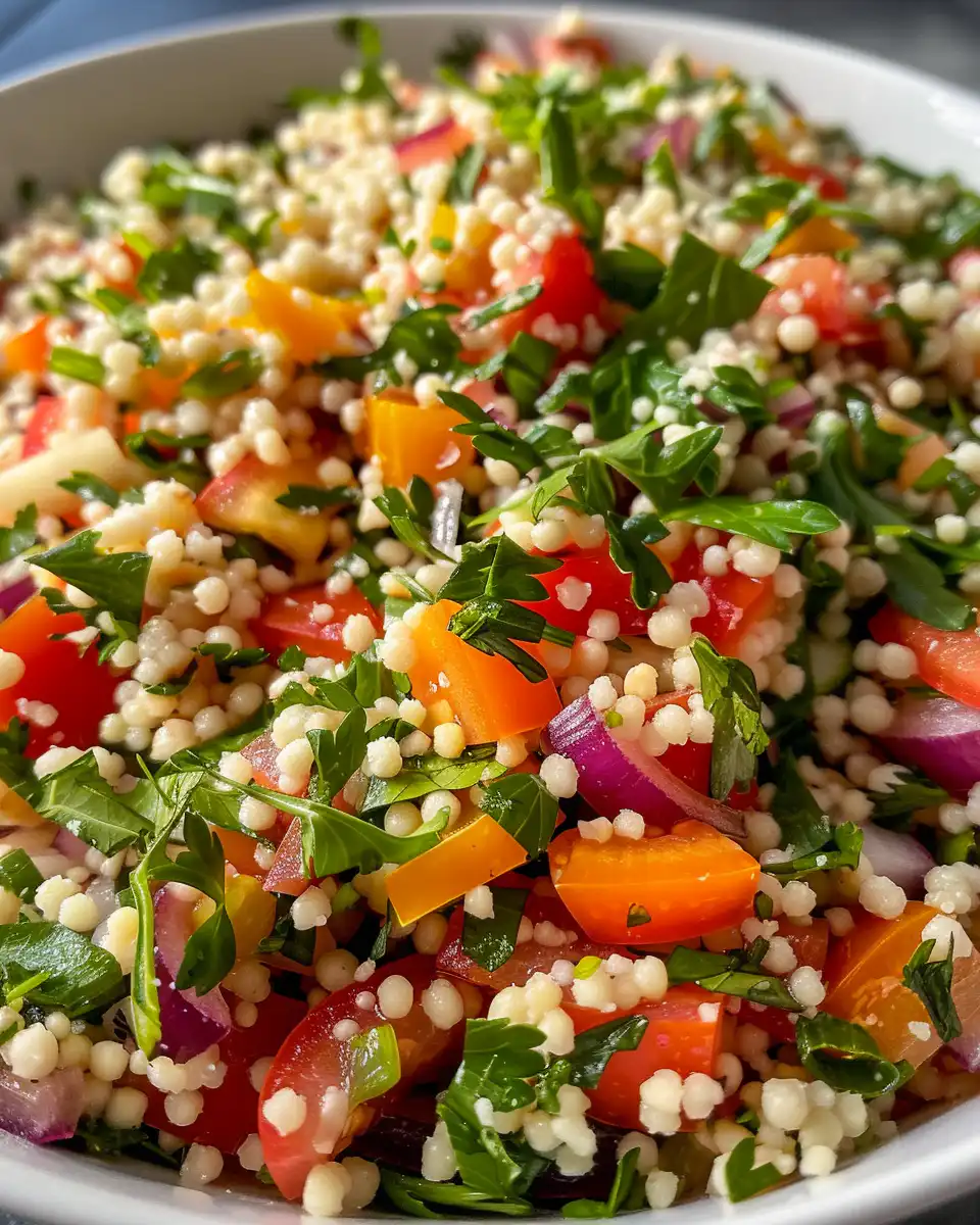 Ingredients and fresh vegetables for Summer Garden Couscous Salad