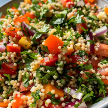 Summer Garden Couscous Salad taken with iphone 15 pro max --iw 2 --ar 4:5 --v 6.0 --raw