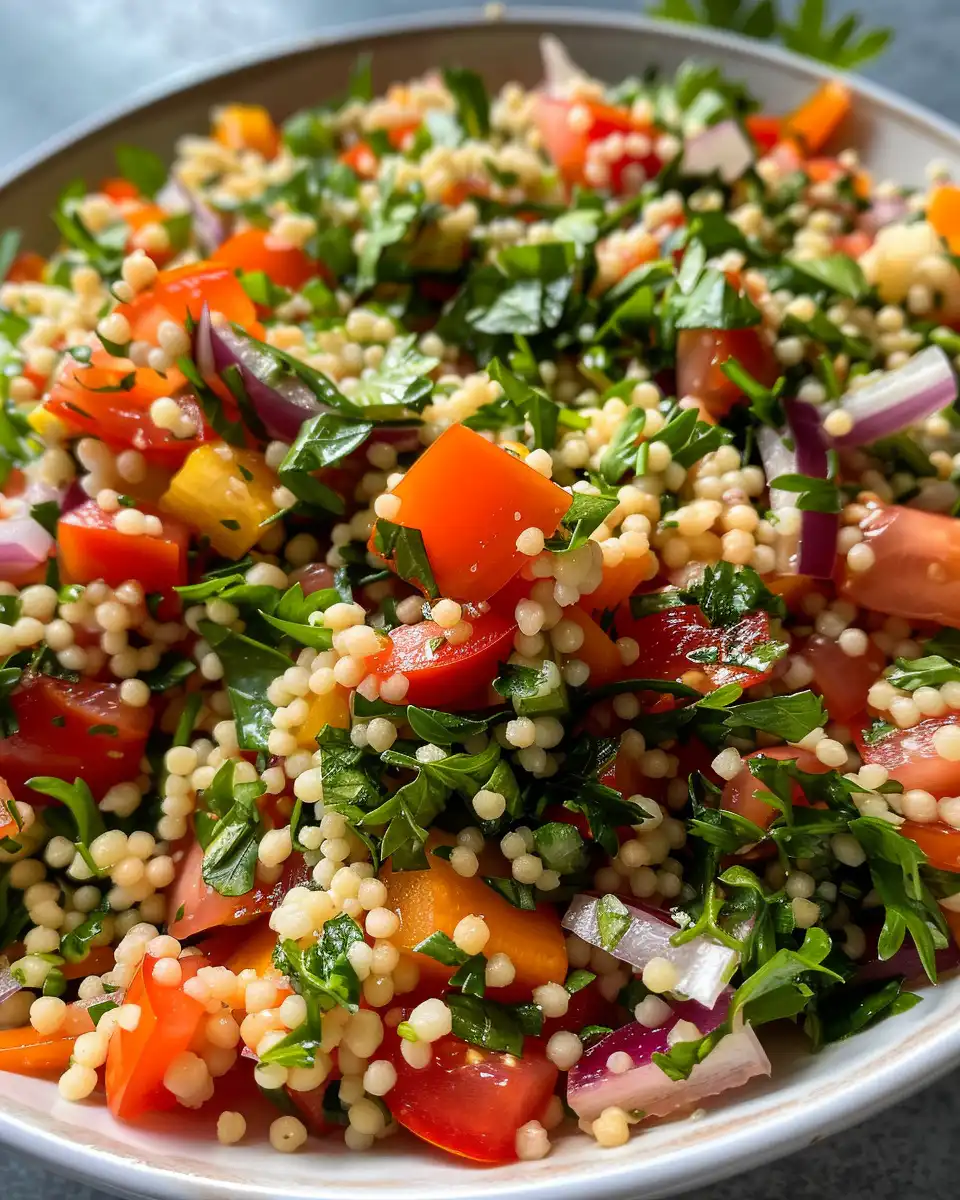 Fresh Summer Garden Couscous Salad with lemon and herbs