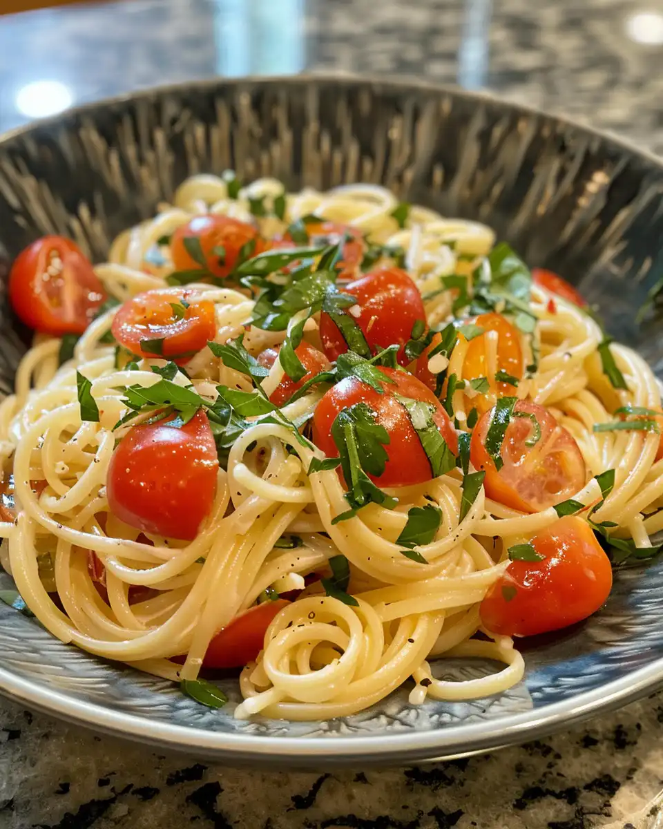 Ingredients for summer linguine salad prepared and ready to mix