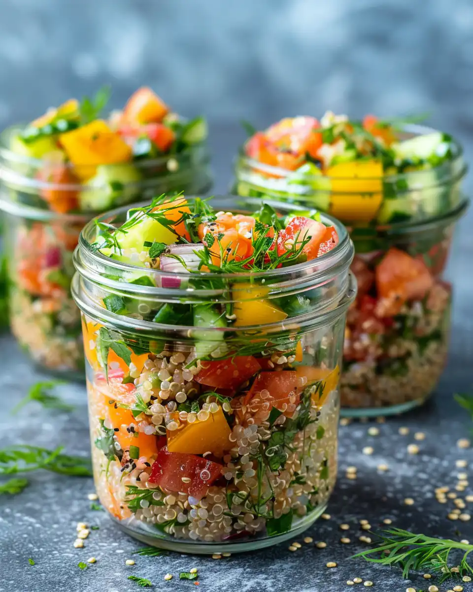 Final plated summer quinoa salad with fresh herbs and feta cheese ready to serve