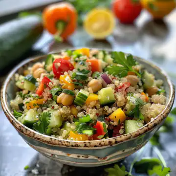 Summer Quinoa Salad taken with iphone 15 pro max --iw 2 --ar 4:5 --v 6.0 --raw