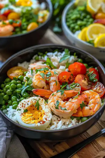 Summer Sheet Pan Shrimp And Rice Bowls taken with iphone 15 pro max --iw 2 --ar 4:5 --v 6.0 --raw
