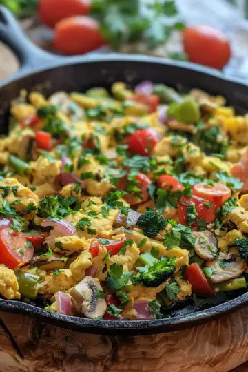 Summer Skillet Vegetable and Egg Scramble taken with iphone 15 pro max --iw 2 --ar 4:5 --v 6.0 --raw