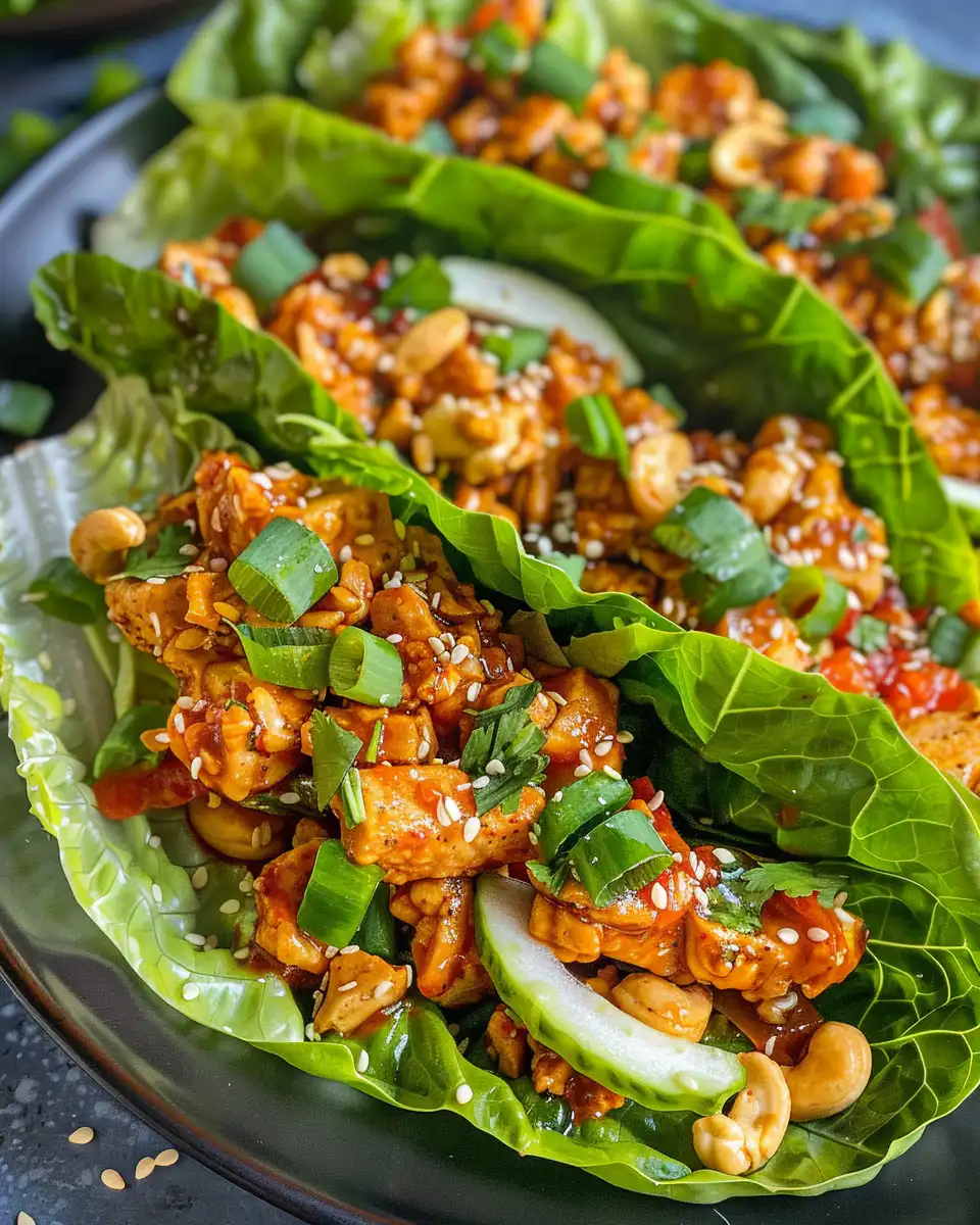 Bowls with chopped vegetables and sauces for lettuce wraps ingredients
