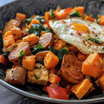 Sweet Potato Breakfast Scramble taken with iphone 15 pro max --iw 2 --ar 4:5 --v 6.0 --raw