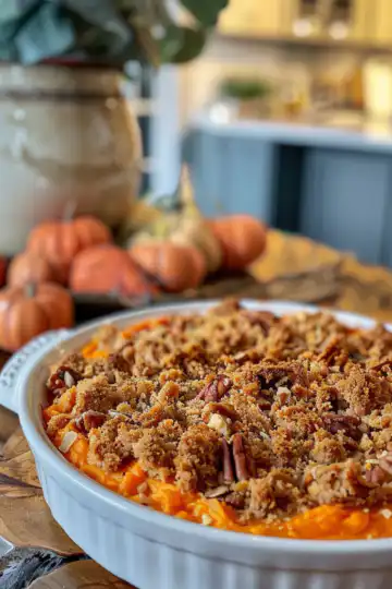 Sweet Potato Casserole taken with iphone 15 pro max --iw 2 --ar 4:5 --v 6.0 --raw