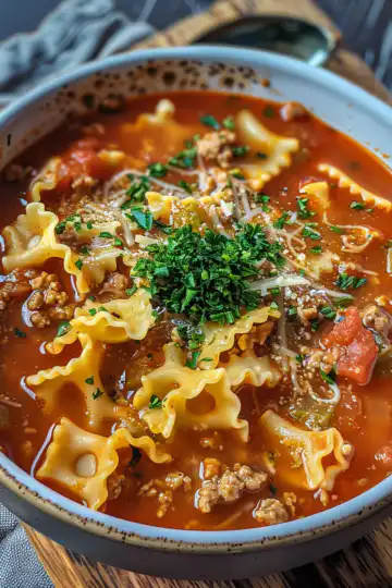 The Best Vegan Lasagna Soup taken with iphone 15 pro max --iw 2 --ar 4:5 --v 6.0 --raw