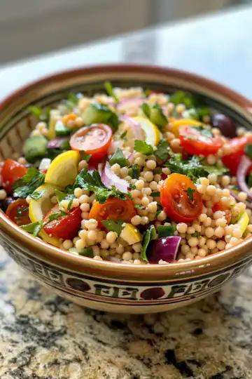 The Lemony Couscous Salad I Make On Repeat All Summer taken with iphone 15 pro max --iw 2 --ar 4:5 --v 6.0 --raw