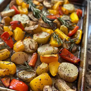 Vegan Dijon Rosemary Sheet Pan Dinner taken with iphone 15 pro max --iw 2 --ar 4:5 --v 6.0 --raw