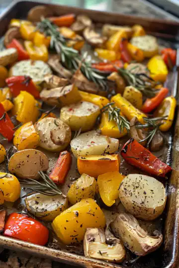 Vegan Dijon Rosemary Sheet Pan Dinner taken with iphone 15 pro max --iw 2 --ar 4:5 --v 6.0 --raw