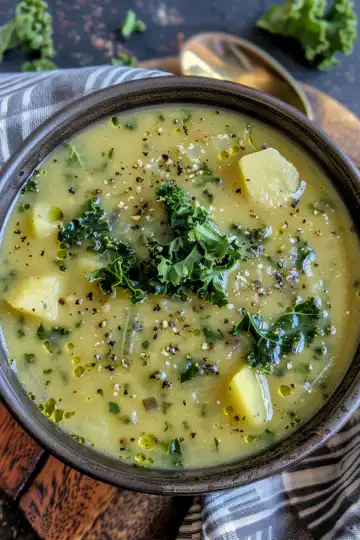 Vegan Instant Pot Kale Potato Soup taken with iphone 15 pro max --iw 2 --ar 4:5 --v 6.0 --raw