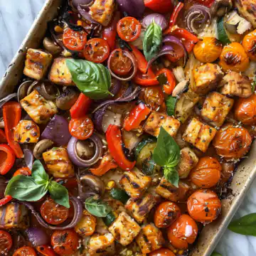 Vegan Italian Sheet Pan Dinner taken with iphone 15 pro max --iw 2 --ar 4:5 --v 6.0 --raw