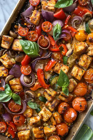 Vegan Italian Sheet Pan Dinner taken with iphone 15 pro max --iw 2 --ar 4:5 --v 6.0 --raw