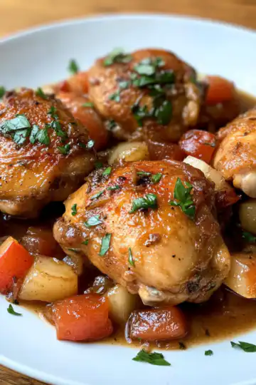 Apple Cider Braised Chicken taken with iphone 15 pro max --iw 2 --ar 4:5 --v 6.1 --raw