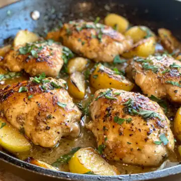 Apple Cider Chicken Skillet taken with iphone 15 pro max --iw 2 --ar 4:5 --v 6.1 --raw