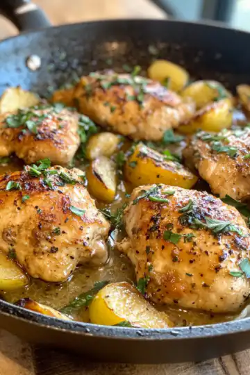 Apple Cider Chicken Skillet taken with iphone 15 pro max --iw 2 --ar 4:5 --v 6.1 --raw