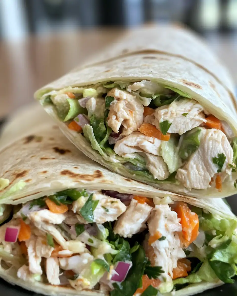 Ingredients for Asian Sesame Chicken Salad Wrap including chicken, vegetables, and seasonings