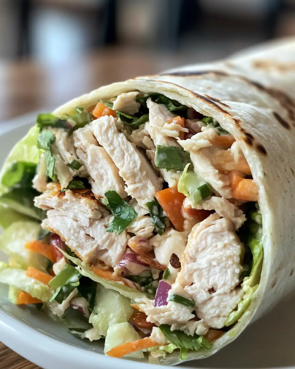 Assembled Asian Sesame Chicken Salad Wraps rolled and ready to serve