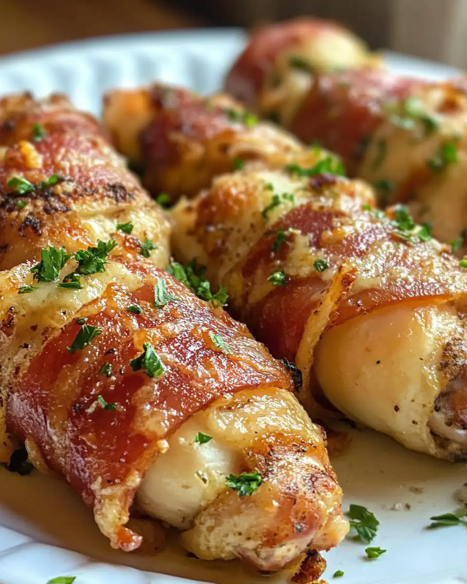 Ingredients for bacon wrapped garlic parmesan chicken including spices and bacon strips