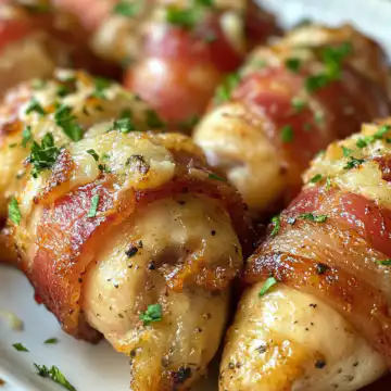 Bacon Wrapped Garlic Parmesan Chicken taken with iphone 15 pro max --iw 2 --ar 4:5 --v 6.1 --raw