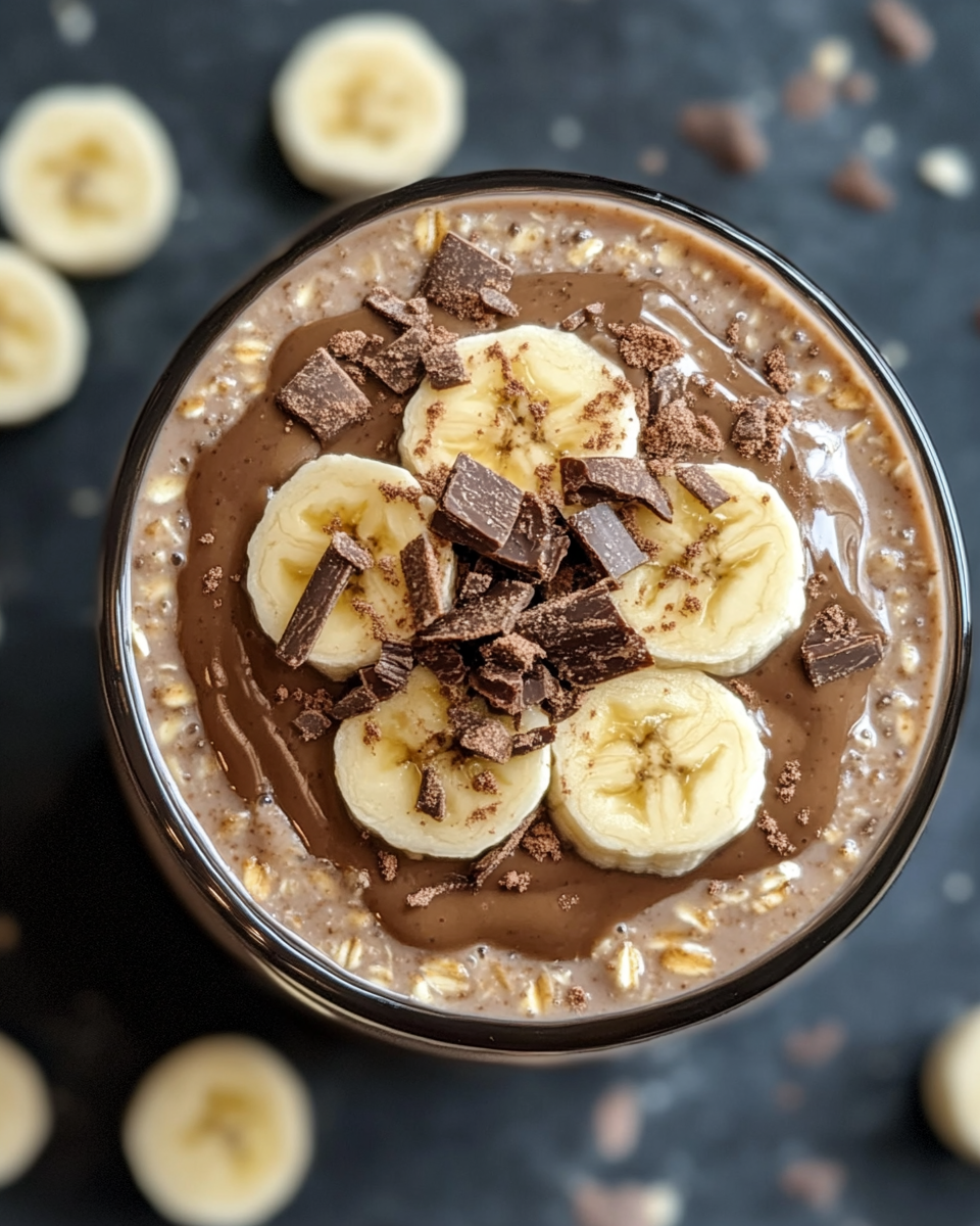 Serving bowl of finished banana bread overnight oats topped with pecans