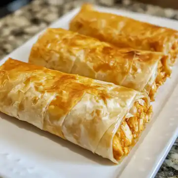 Buffalo Chicken Phyllo Wraps taken with iphone 15 pro max --iw 2 --ar 4:5 --v 6.1 --raw