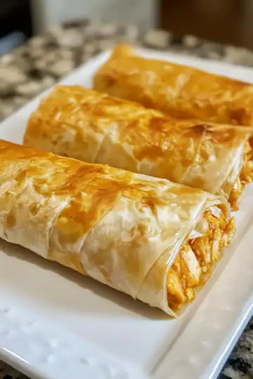 Buffalo Chicken Phyllo Wraps taken with iphone 15 pro max --iw 2 --ar 4:5 --v 6.1 --raw