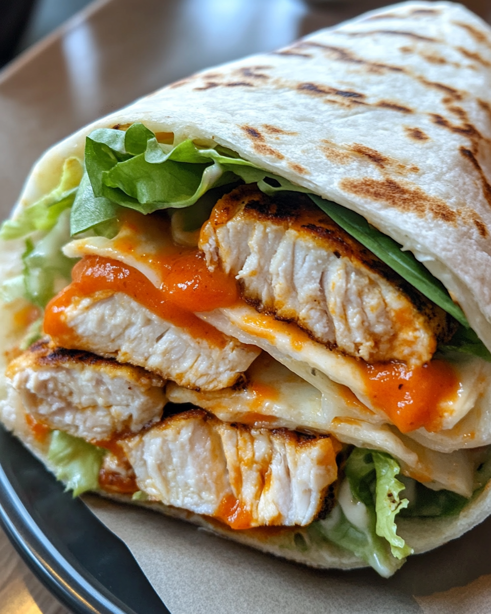 Fully rolled buffalo chicken wraps ready to serve
