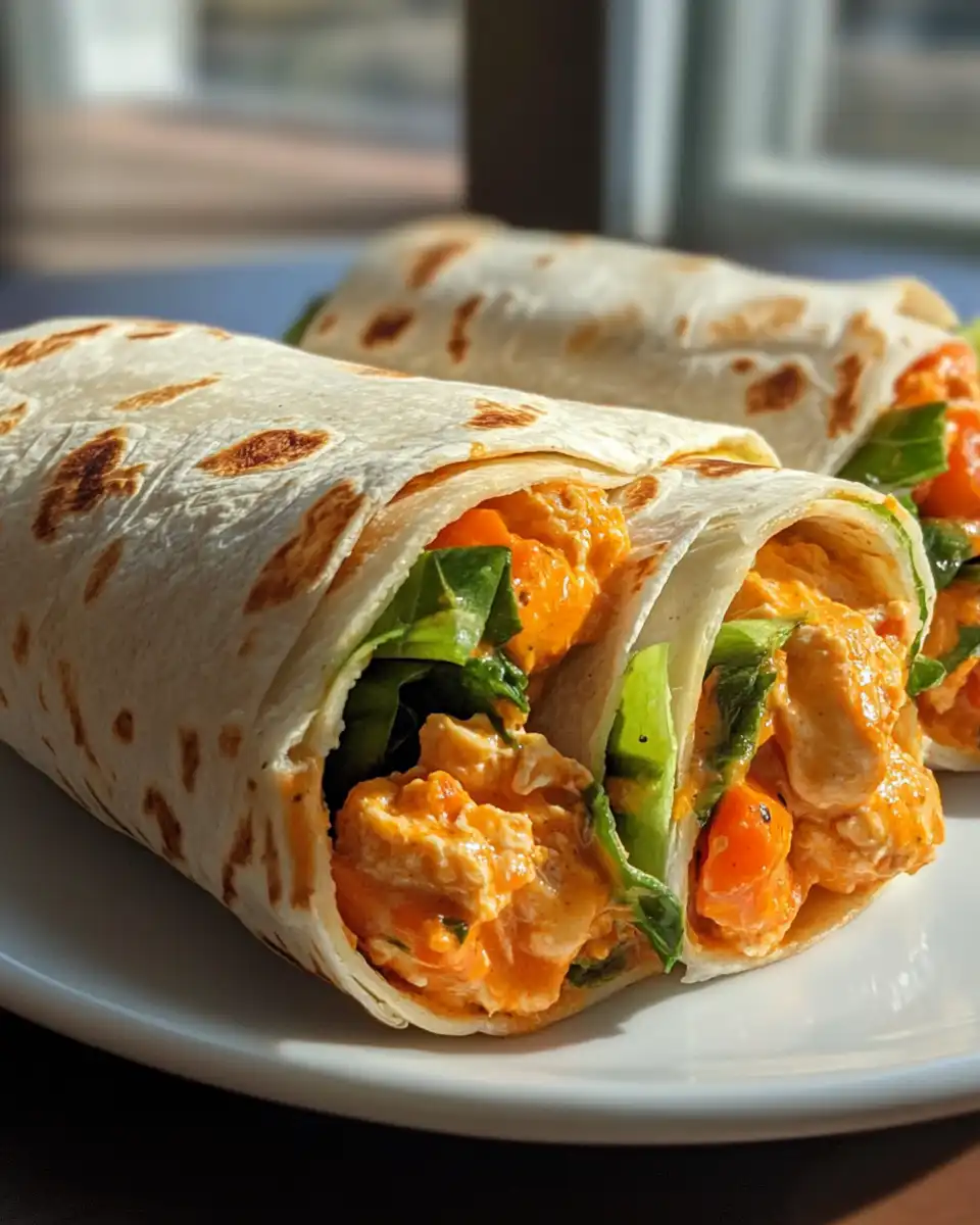 Final plated buffalo chicken wrap ready to enjoy