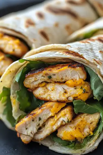 Cheesy Garlic Chicken Wraps with Golden Garlic Butter taken with iphone 15 pro max --iw 2 --ar 4:5 --v 6.1 --raw