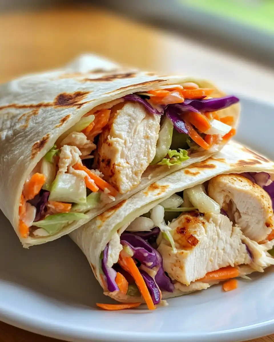 Chicken and apple slaw wraps folded and plated ready for serving