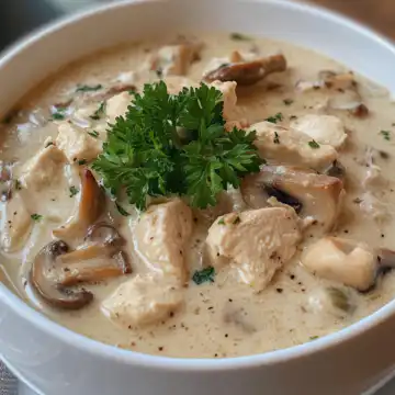 Chicken and Cream of Mushroom Soup taken with iphone 15 pro max --iw 2 --ar 4:5 --v 6.1 --raw