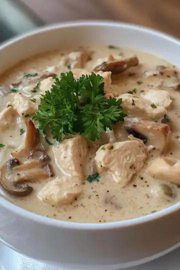 Chicken and Cream of Mushroom Soup taken with iphone 15 pro max --iw 2 --ar 4:5 --v 6.1 --raw
