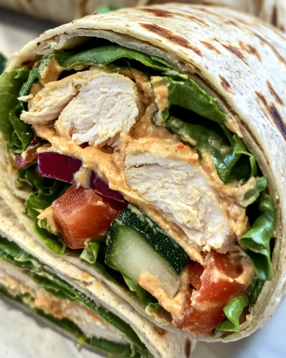 Ingredients for Greek chicken hummus wraps: chicken, hummus, fresh veggies, feta cheese and wraps