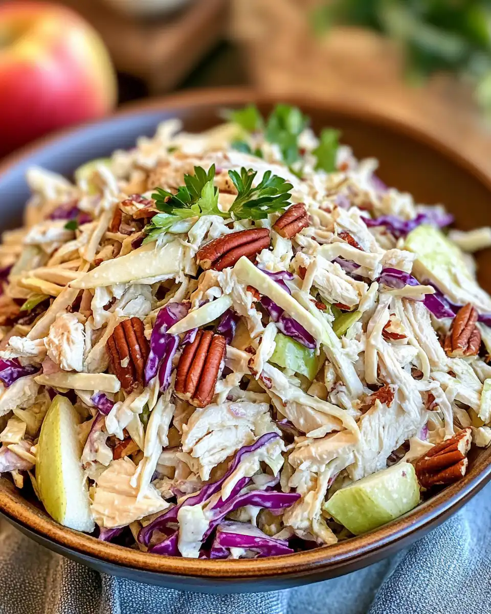 Plated Apple Coleslaw with fresh ingredients layered and ready to serve