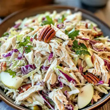 Chicken Coleslaw with Apples Pecans and Apple Cider Vinaigrette taken with iphone 15 pro max --iw 2 --ar 4:5 --v 6.1 --raw
